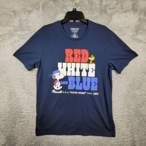 Peanuts Hybrid Mens Shirt Medium Red‎ White Blue Snoopy Good Grief USA